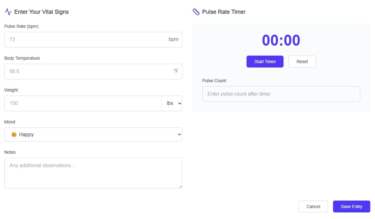 health tracking form
